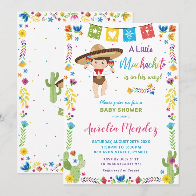 Mexican Muchacho Muchachito Boy Baby Shower Invitation (Front/Back)