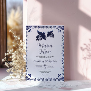 Mexican Navy Blue Botanical Minimalist Wedding Invitation
