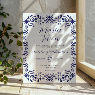 Mexican Navy Blue Lavender Floral Elegant Wedding Invitation
