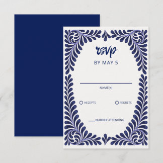 Mexican Navy Blue Talavera Wedding RSVP Card