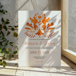 Mexican Orange Modern Minimalist Elegant Wedding Invitation