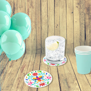 Mexican Otomi Bird Design Round Paper Coaster