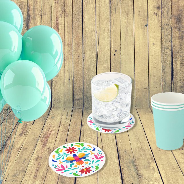 Mexican Otomi Bird Design Round Paper Coaster (Creator Uploaded)