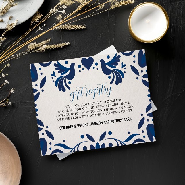 Mexican Otomi Blue Floral Elegant Fiesta Wedding Enclosure Card (Mexican Otomi Blue Floral Elegant Fiesta Wedding Enclosure Card)
