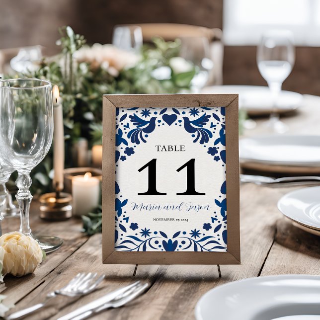 Mexican Otomi Blue Floral Elegant Fiesta Wedding Table Number (Mexican Otomi Blue Floral Elegant Fiesta Wedding Table Number)