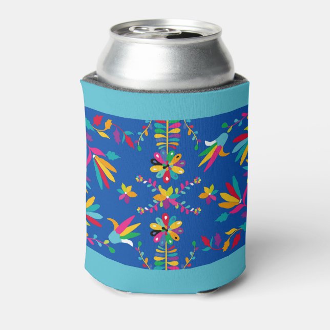 Mexican Otomi Design in Blues - Can Cooler (Can Back)