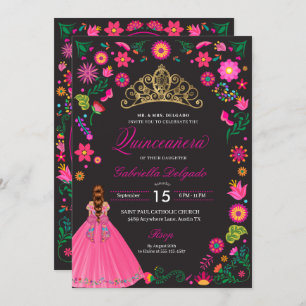 Mexican Otomi Embroidery Quinceañera Invitation