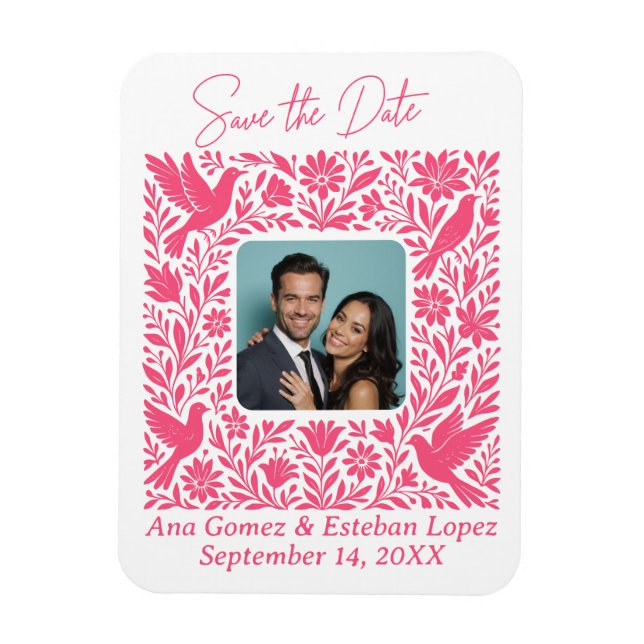 Mexican Otomí Floral Border Save the Date Photo Magnet (Vertical)