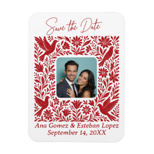 Mexican Otomí Floral Border Save the Date Photo Magnet