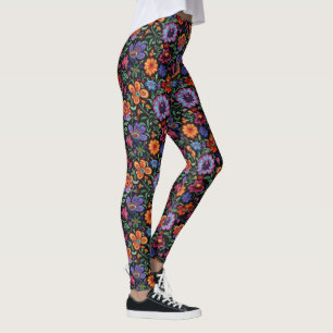 Mexican Otomi Folk Floral Colourful Leggings