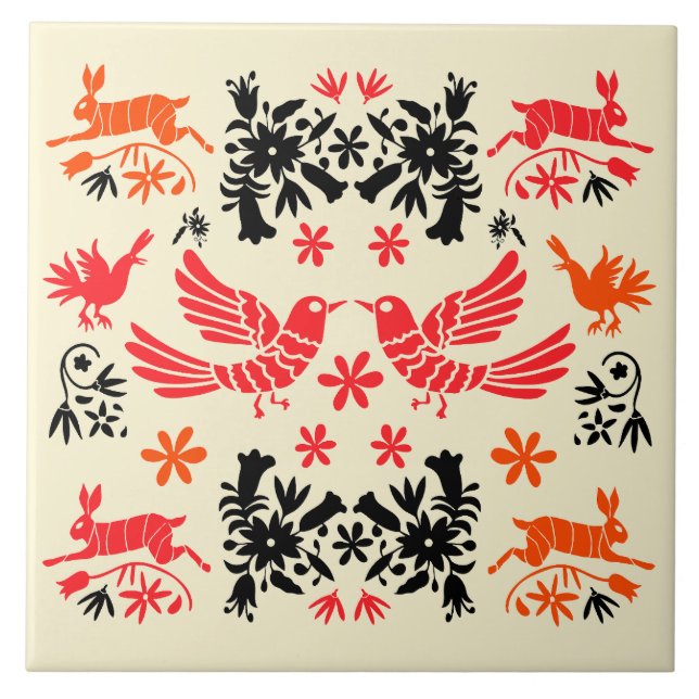 Mexican Otomi Home Decor Ceramic Tile (Front)