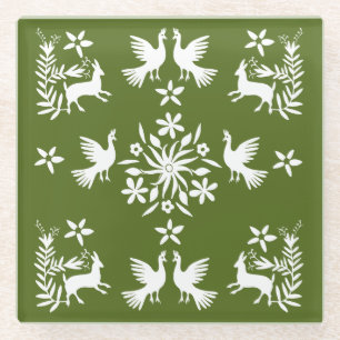 Mexican Otomi Home Decor Glass Coaster