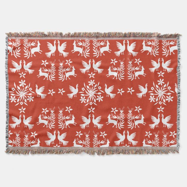 Mexican Otomi Home Decor Throw Blanket (Front)
