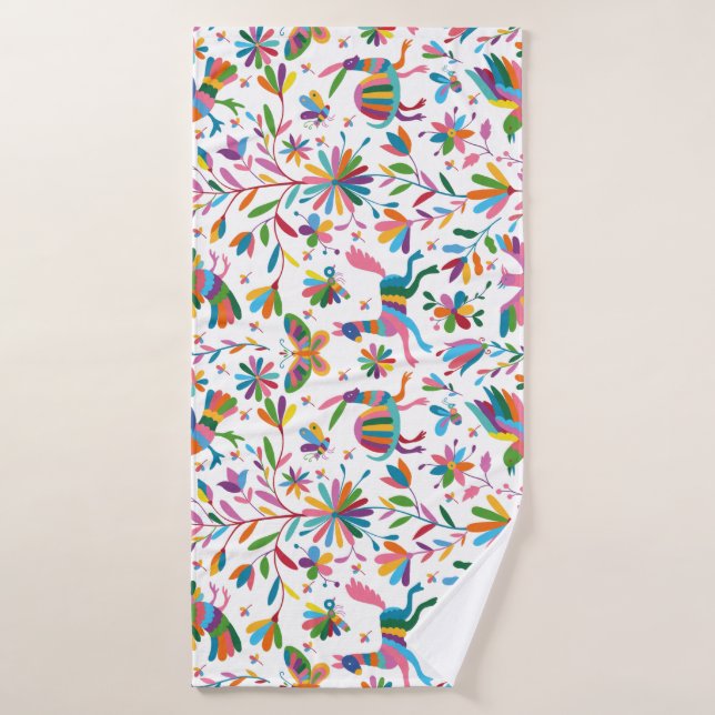  Mexican Otomi Style Bright Pattern Bath Towel (Bath Towel)