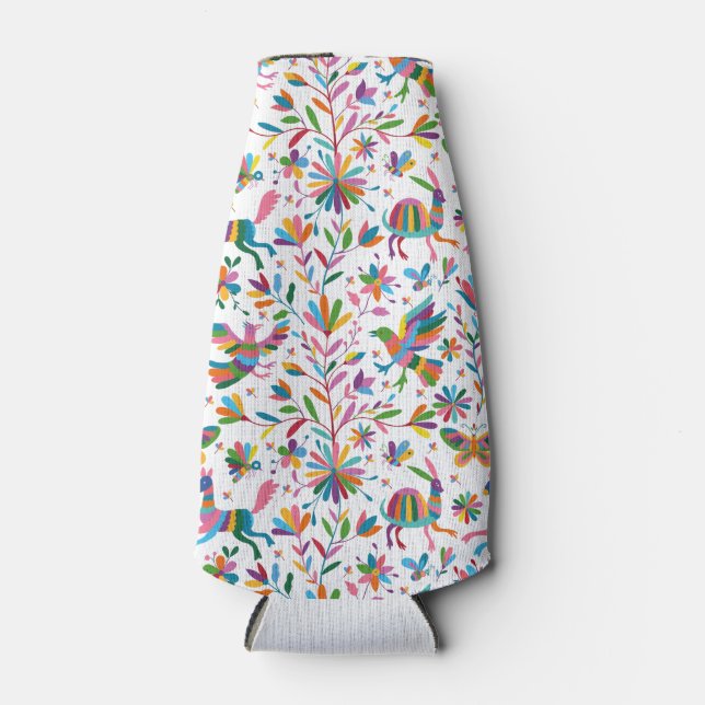  Mexican Otomi Style Bright Pattern Bottle Cooler (Front)