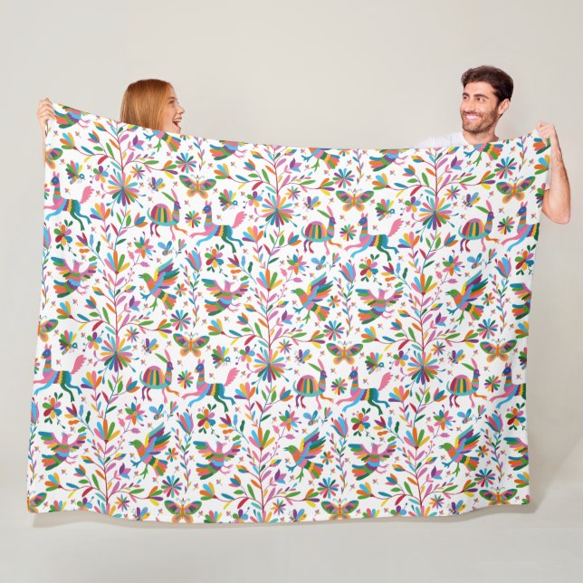  Mexican Otomi Style Bright Pattern Fleece Blanket (In Situ)