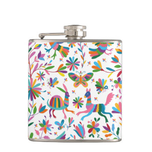 Mexican Otomi Style Bright Pattern Hip Flask