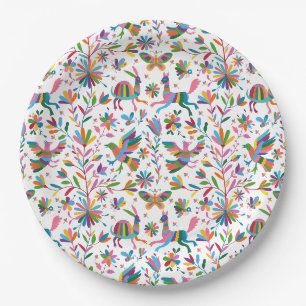 Mexican Otomi Style Bright Pattern Paper Plate