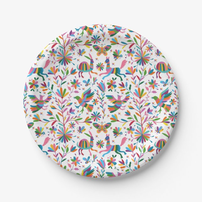  Mexican Otomi Style Bright Pattern Paper Plate (Front)