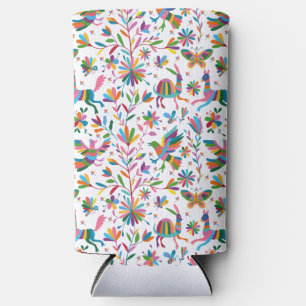 Mexican Otomi Style Bright Pattern Seltzer Can Cooler
