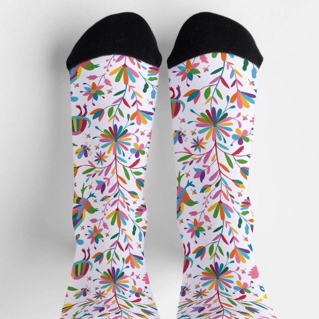  Mexican Otomi Style Bright Pattern Socks (Top)