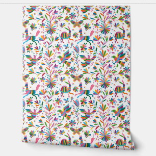 Mexican Otomi Style Bright Pattern Wallpaper