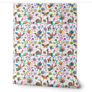 Mexican Otomi Style Bright Pattern Wallpaper