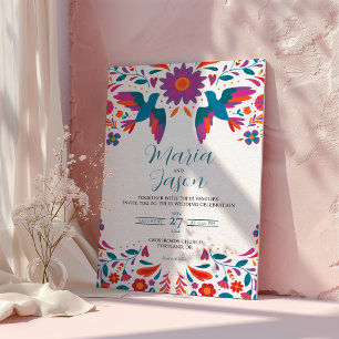 Mexican Otomi Tenangos Colorful Folk Art Wedding Invitation