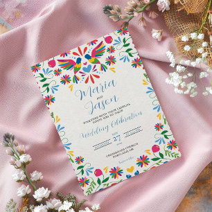 Mexican Otomi Tenangos Colourful Floral Wedding Invitation