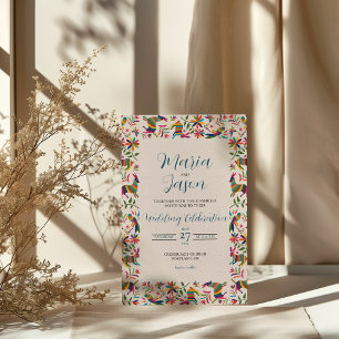 Mexican Otomi Tenangos Colourful Folk Art Wedding Invitation