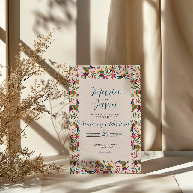 Mexican Otomi Tenangos Colourful Folk Art Wedding Invitation (Mexican Otomi Tenangos Colorful Folk Art Wedding Invitation)