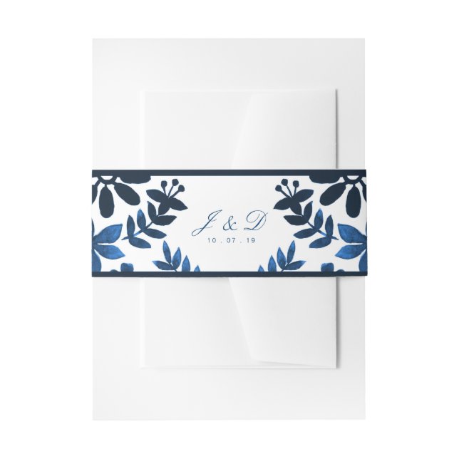 Mexican Otomi Wedding Invitation Band - Navy Invitation Belly Band (Front Example)