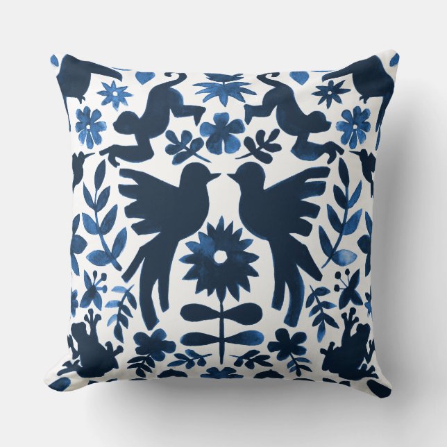 Mexican Otomi Wedding Ring Bearer Pillow - Navy (Front)