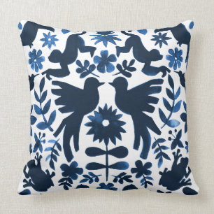 Mexican Otomi Wedding Ring Bearer Pillow - Navy