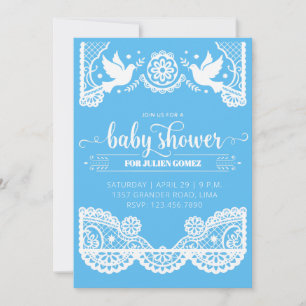 Mexican Papel Picado Baby Shower blue Invitation 