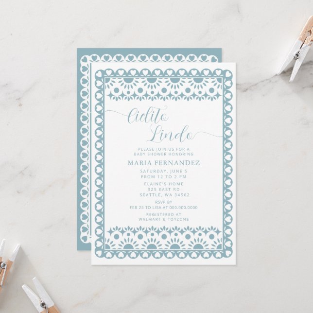Mexican Papel Picado Cielito Lindo Baby Shower Invitation (Front/Back In Situ)