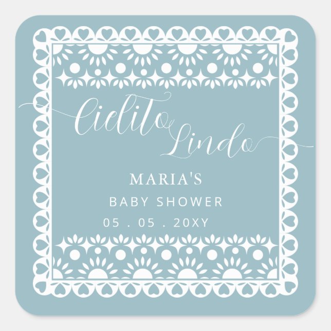 Mexican Papel Picado Cielito Lindo Baby Shower Square Sticker (Front)