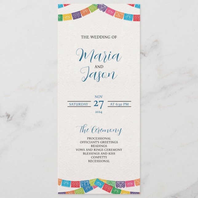 Mexican Papel Picado Elegant Colourful Boda Weddin Program (Front)