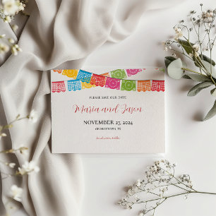 Mexican Papel Picado Elegant Colourful Boda Weddin Save The Date