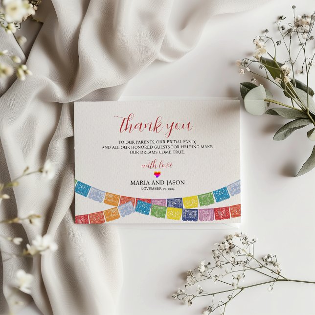 Mexican Papel Picado Elegant Colourful Boda Weddin Thank You Card (Mexican Papel Picado Elegant Colorful Boda Wedding Thank You Card)