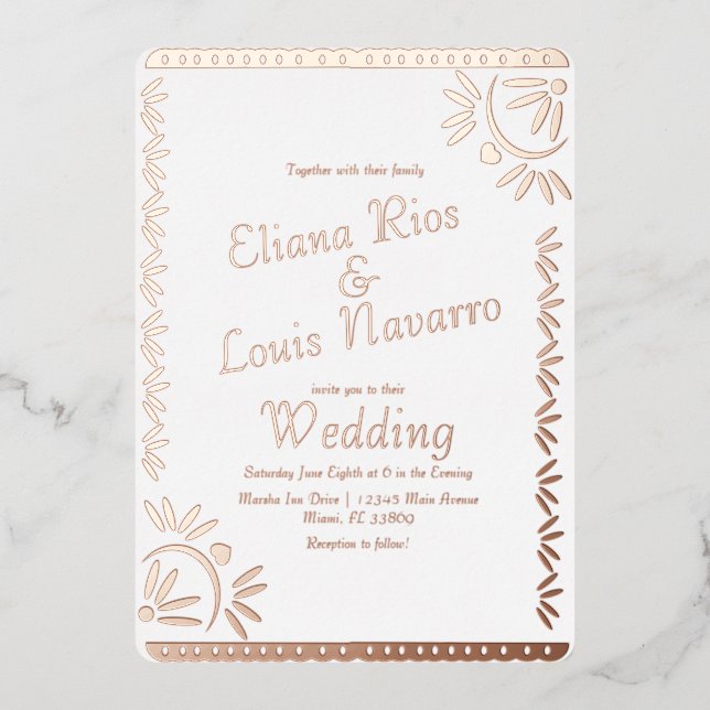 Mexican Papel Picado Gold Wedding Pressed Foil Inv (Front)