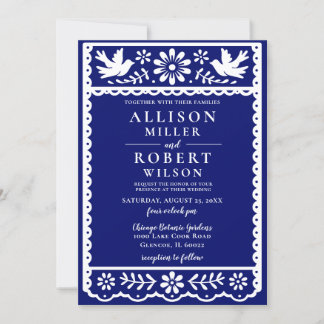 Mexican Papel Picado Navy Wedding Invitation