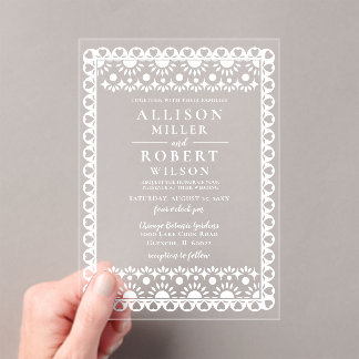 Mexican Papel Picado Pink Wedding Acrylic Invitations