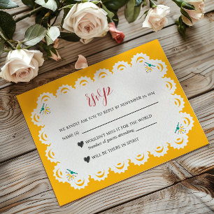 Mexican Papel Picado Yellow Nuestra Boda Wedding RSVP Card