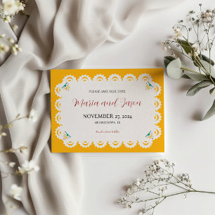 Mexican Papel Picado Yellow Nuestra Boda Wedding Save The Date