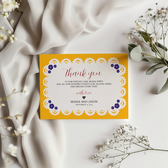 Mexican Papel Picado Yellow Nuestra Boda Wedding Thank You Card (Mexican Papel Picado Yellow Nuestra Boda Wedding Thank You Card)