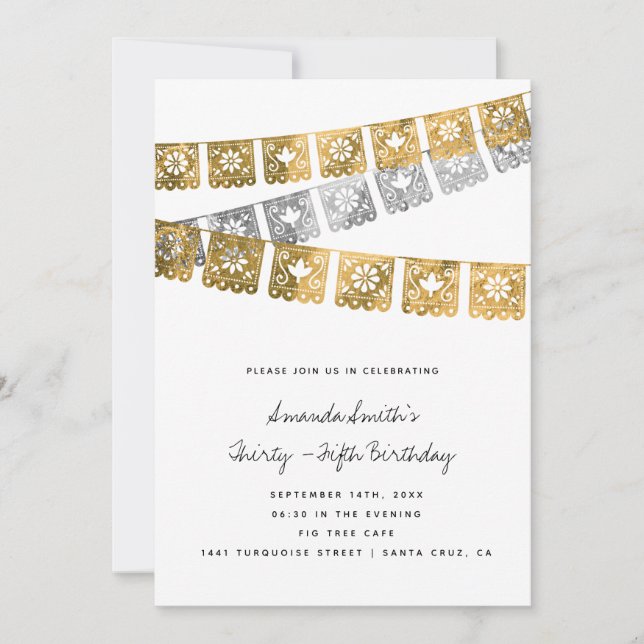 Mexican Party Faux Gold Foil Adult Birthday  Invitation (Front)