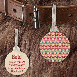 Mexican Pattern in Beige and Red Pet Tag