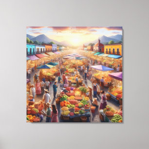 Mexican people Farmers Market Abstract art Canvas Print