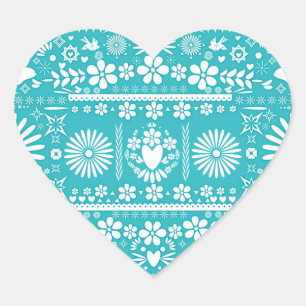 Mexican Picado Cut Turquoise Teal Wedding Marriage Heart Sticker
